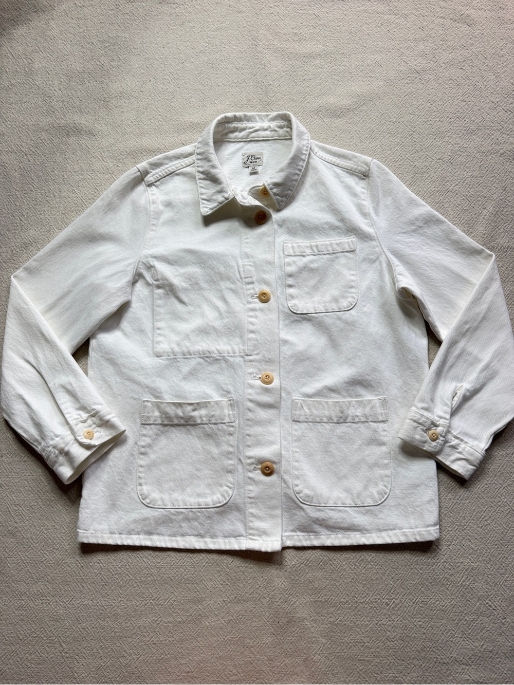 JCREW Denim Garment Dyed Ivory White Chore Jacket M Minimalist Coastal - Picture 2 of 9